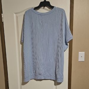 Light Blue Ribbed Knit Top